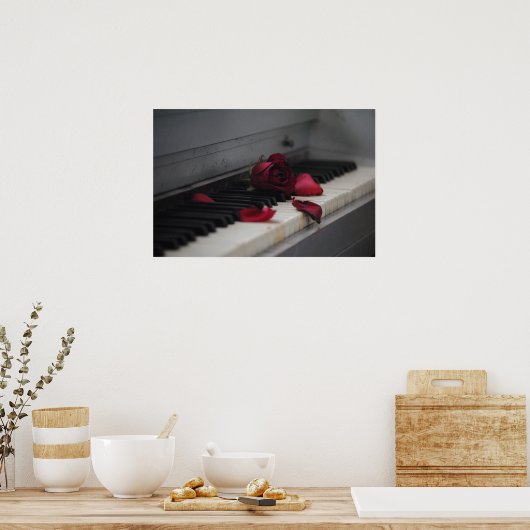 Piano Keys with a Red Rose ポスター (キッチン)