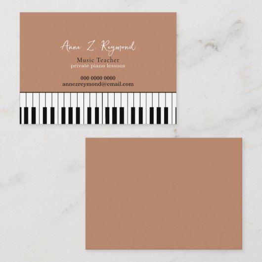 Piano Lessons Music Teacher boho brown 名刺 (正面/裏面)