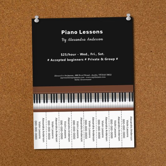 Piano Lessons Tear Off Strips Flyer チラシ