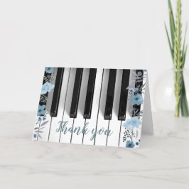 piano music blue floral thank you サンキューカード