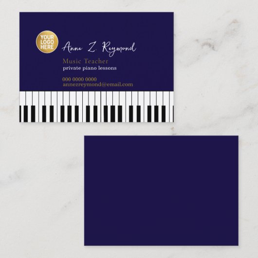 Piano Music Teacher deep-blue with logo 名刺 (正面/裏面)