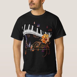 Piano Musically Keyboard Gold Flower  Tシャツ