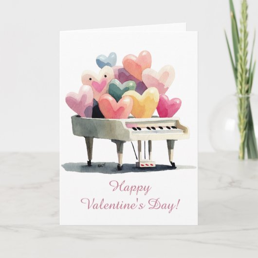 Piano of Love Hearts Valentine's Day カード (正面)