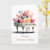 Piano of Love Hearts Valentine's Day カード (黄色い花)