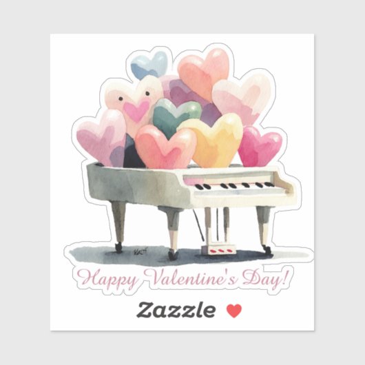Piano of Love Hearts Valentine's Day シール (シート)