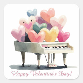 Piano of Love Hearts Valentine's Day スクエアシール