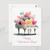 Piano of Love Hearts Valentine's Day ポストカード (正面/裏面)
