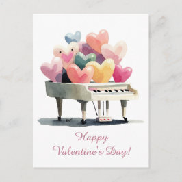 Piano of Love Hearts Valentine's Day ポストカード