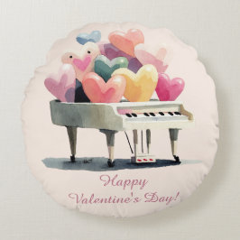 Piano of Love Hearts Valentine's Day ラウンドクッション