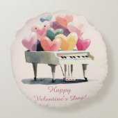 Piano of Love Hearts Valentine's Day ラウンドクッション (裏面)