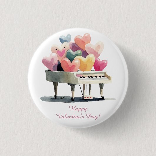 Piano of Love Hearts Valentine's Day 缶バッジ (正面)