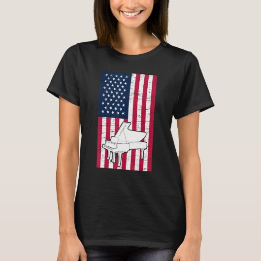 Piano Player Piano American Flag Patriotic Pianist Tシャツ (正面)