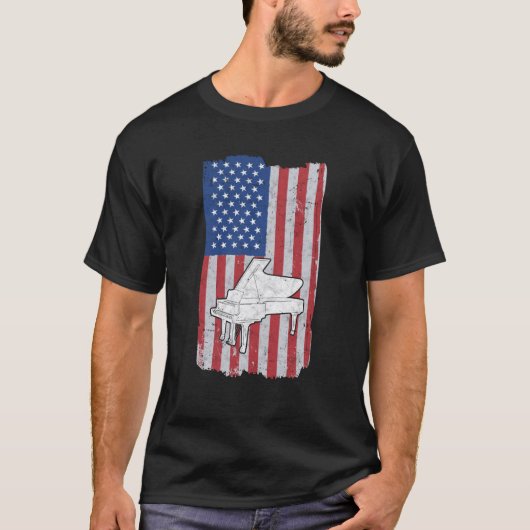 Piano Usa Flag Piano Player Pianist Tシャツ (正面)