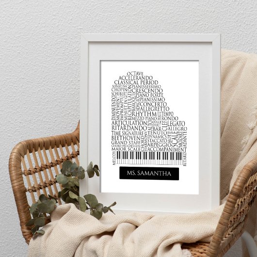 Piano Word Cloud Gift for Piano Teacher ポスター