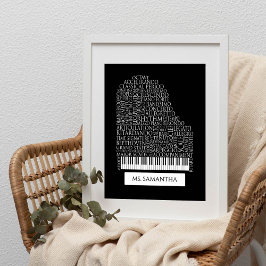 Piano Word Cloud Gift for Piano Teacher ポスター