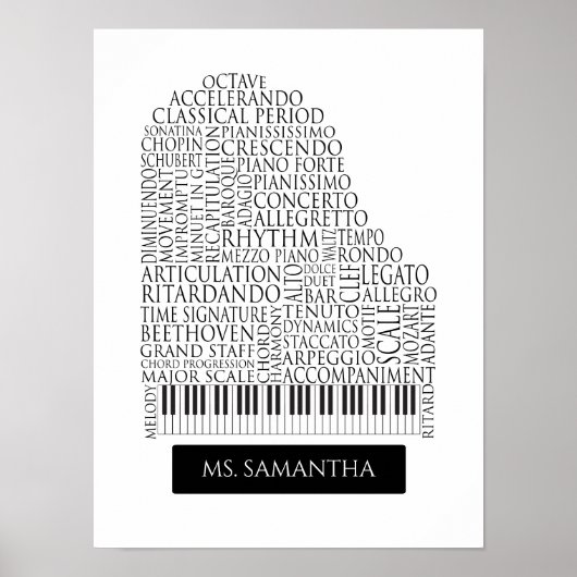 Piano Word Cloud Gift for Piano Teacher ポスター (正面)
