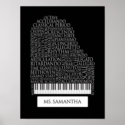 Piano Word Cloud Gift for Piano Teacher ポスター (正面)