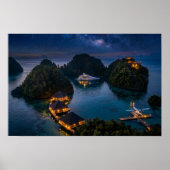 Piaynemo Night Starry Sky Raja Ampat Galaxy Art ポスター (正面)