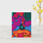 PiCassieO著カラフルな抽象美術のブランクのメッセージカード カード (黄色い花)