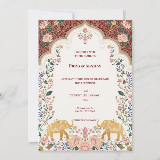 Pichwai Indian Elegant Wedding Invitation 招待状 (正面)