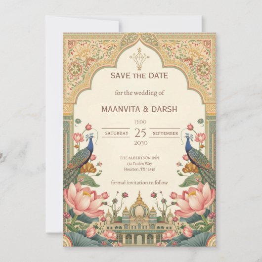 Pichwai Indian Elegant Wedding Save the Date (正面)