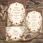 Pichwai Indian Lotus Peacock Wedding 出欠カード