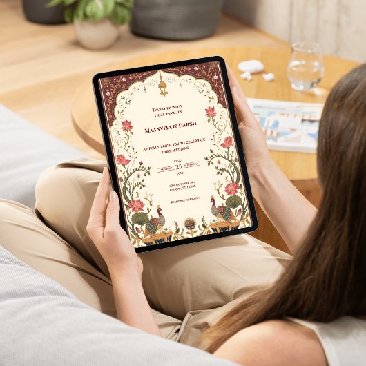 Pichwai Indian Lotus Peacock Wedding Invitation 招待状