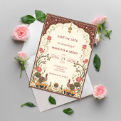 Pichwai Indian Lotus Peacock Wedding Save the Date