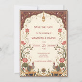 Pichwai Indian Lotus Peacock Wedding Save the Date (正面)