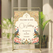 Pichwai Indian Lotus Peacock Wedding Welcome Sign ポスター