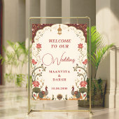 Pichwai Indian Lotus Peacock Wedding Welcome Sign ポスター