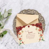 Pichwai Indian Peacock Elegant Wedding 出欠カード