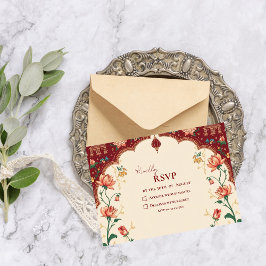 Pichwai Indian Peacock Elegant Wedding 出欠カード