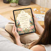 Pichwai Indian Peacock Lotus Wedding Invitation 招待状