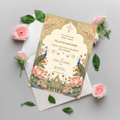 Pichwai Indian Peacock Lotus Wedding Invitation 招待状