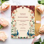 Pichwai Indian Peacock Wedding Invitation 招待状