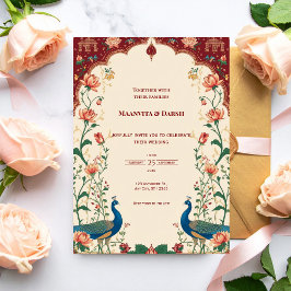Pichwai Indian Peacock Wedding Invitation 招待状
