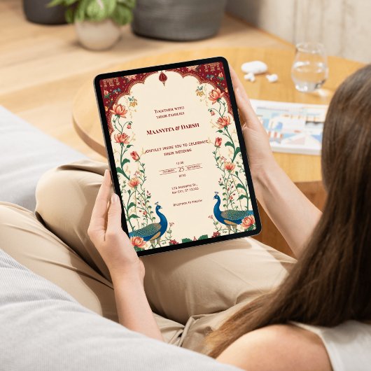 Pichwai Indian Peacock Wedding Invitation 招待状