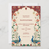 Pichwai Indian Peacock Wedding Invitation 招待状 (正面)