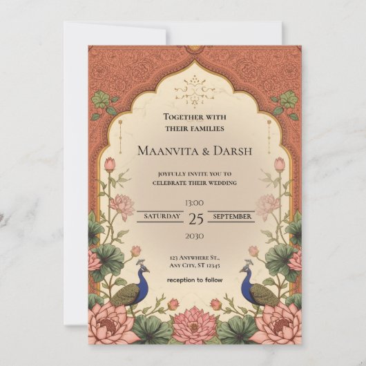 Pichwai Inspired Indian Wedding Invitation 招待状 (正面)