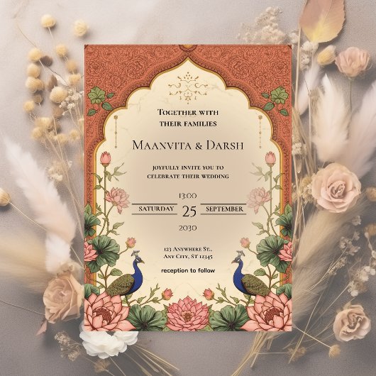 Pichwai Inspired Indian Wedding Invitation 招待状