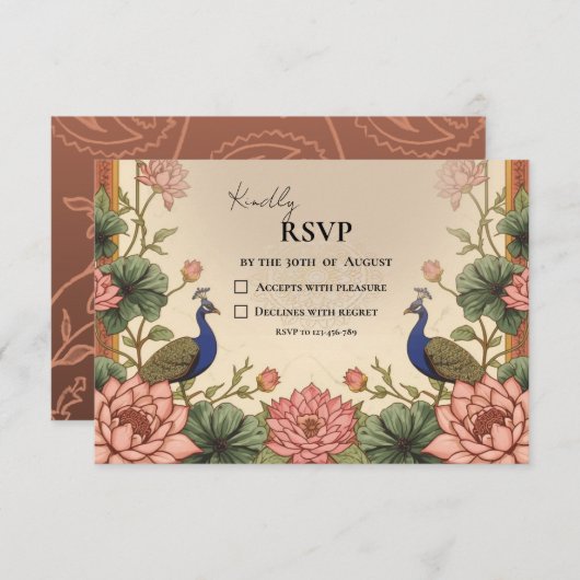 Pichwai Inspired Indian Wedding RSVP Card (正面/裏面)