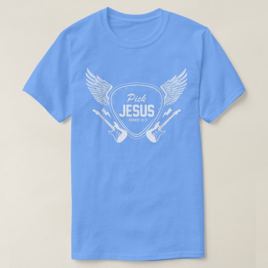 Pick Jesus Christian Church Bandギタリストギター Tシャツ (デザイン正面)