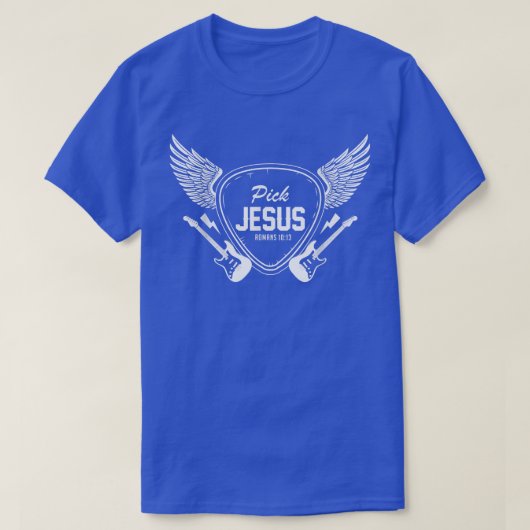 Pick Jesus Christian Church Bandギタリストギター Tシャツ (デザイン正面)