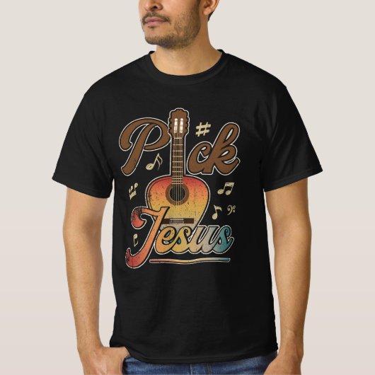 Pick Jesus Music PastorイースタークラシックギターChri Tシャツ (正面)