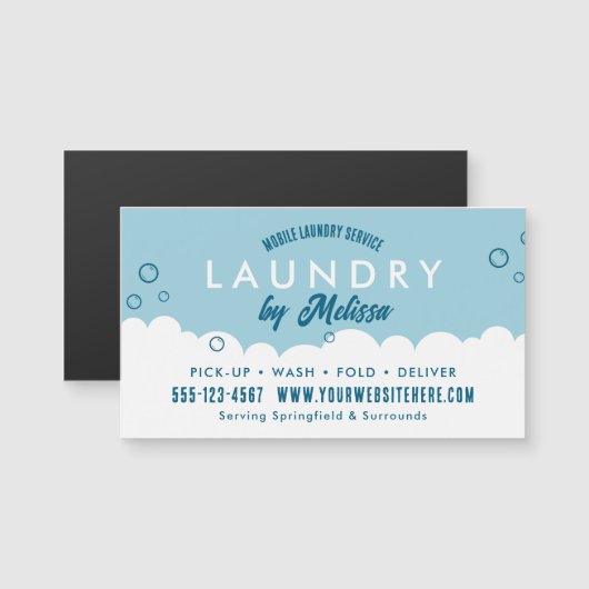 Pick-Up Laundry Service Blue & White Magnetic Card (正面/裏面)