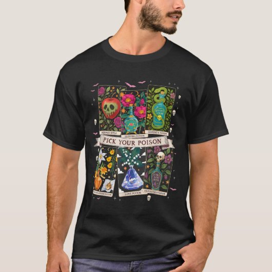 Pick Your Poisons Funny Drink Me Potions Happy Hal Tシャツ (正面)
