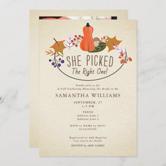 Picked the Right One - Fall Pumpkin Bridal Shower 招待状 (正面/裏面)