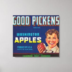 PickensよいAppleのラベル-カシミヤ織、WA キャンバスプリント