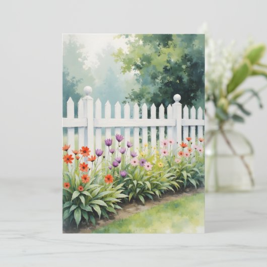 Picket Fence with Flowers Think of You Flat カード (スタンド正面)